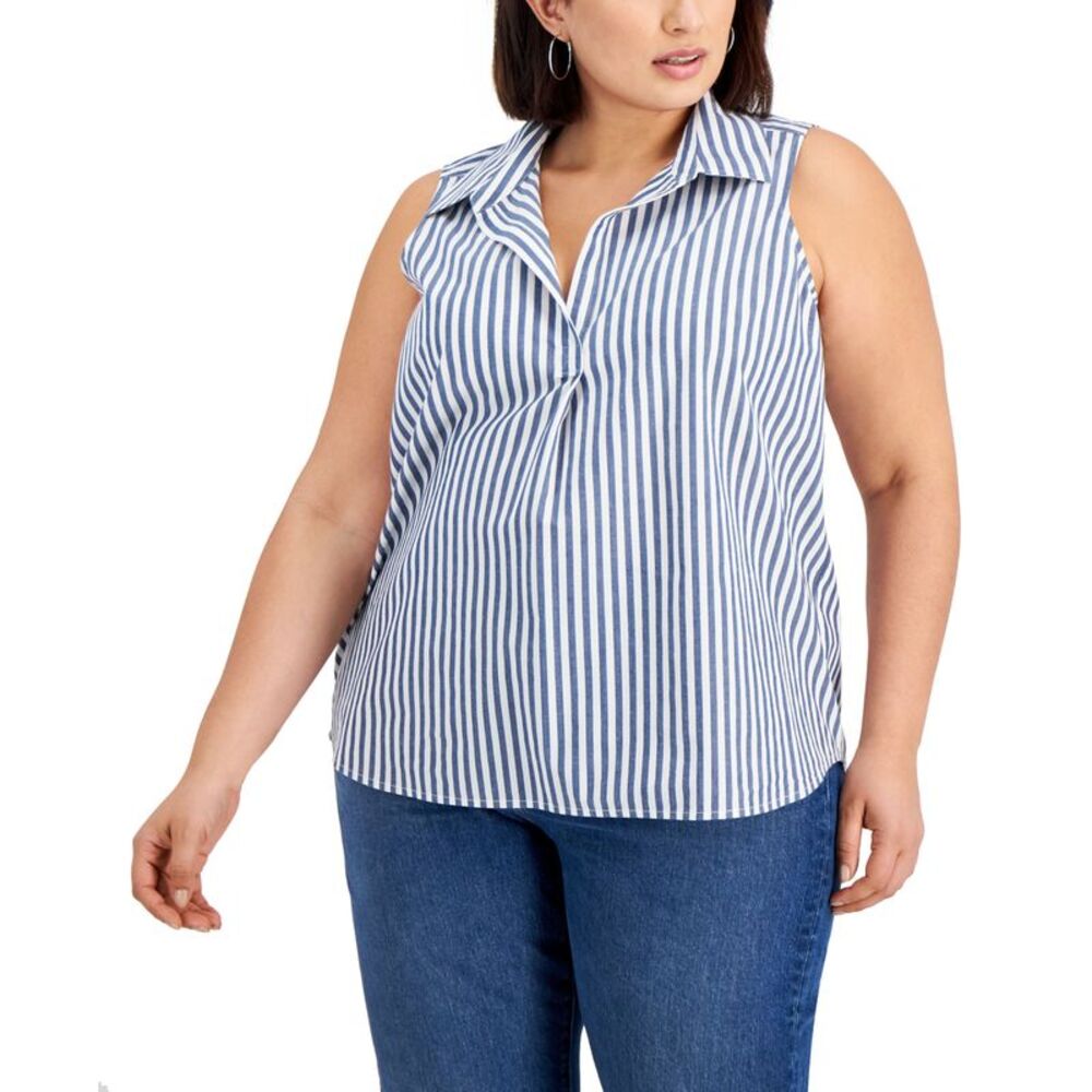 Style & Co Plus Size Striped Sleeveless Cotton Top